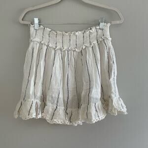 Surf Gypsy Size M White Gray Stripe Lace Hem Skirt Boho Beach